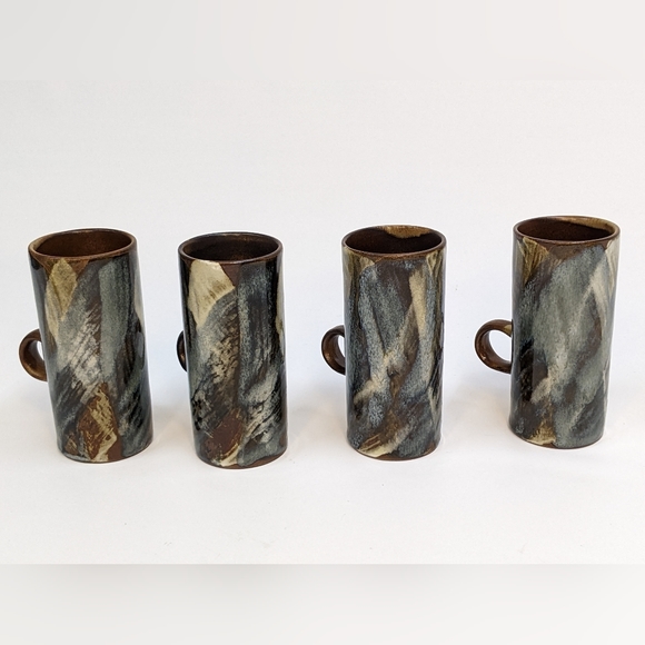 Vintage Stoneware Drip Glaze Pottery Espresso/Coffee Cup/Mug Set Caffe D… - Picture 4 of 9